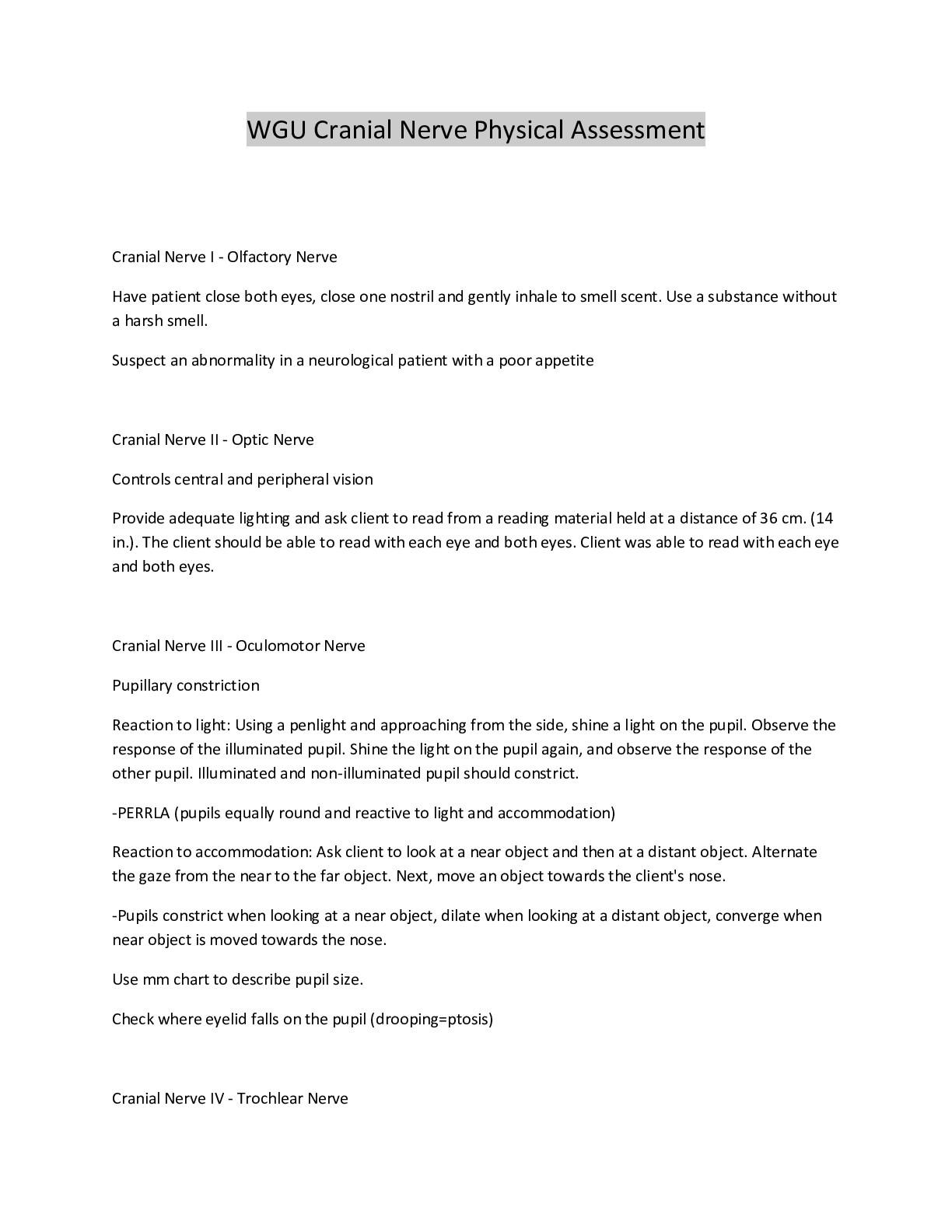 Preview image for WGU Cranial Nerve Physical Assessment